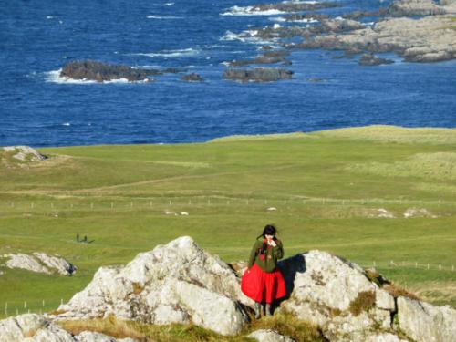 The girl in the red dress.